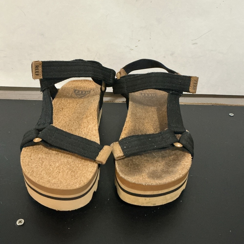 Reef Cushion Rem Hi Womens Platform Sandals Size 6 Black Adjustable Straps